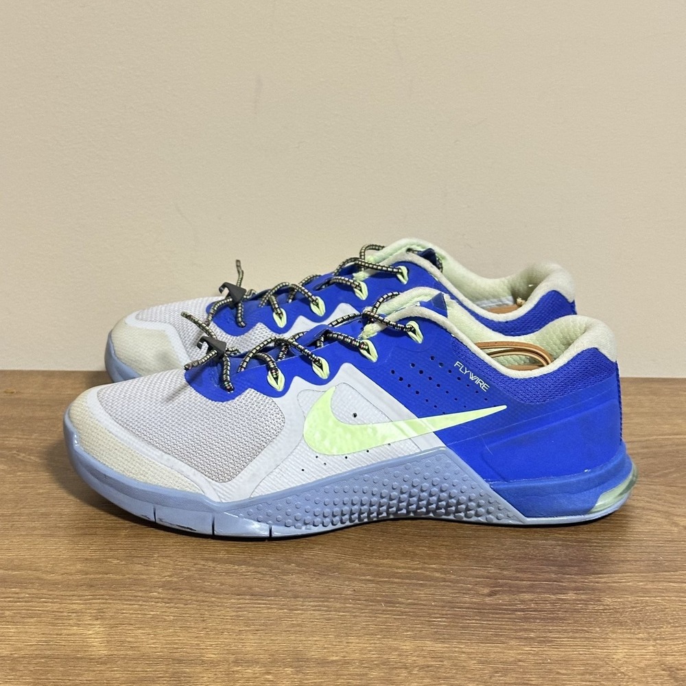 Nike Metcon 2 Athletic Shoes Women's Royal Blue White Volt US 7.5 Flywire Gym